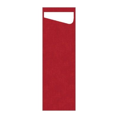 Obal na príbor Duni Sacchetto červená s bielou servítkou Slim 7 x 23 cm, 60 ks / ba