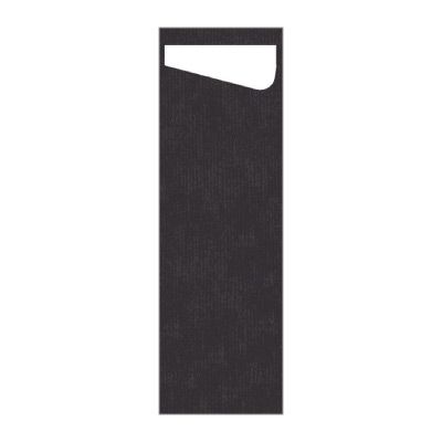 Obal na príbor Duni Sacchetto Obal na príbor - čierna s bielou servítkou Slim 7 x 23 cm, 60 ks / ba
